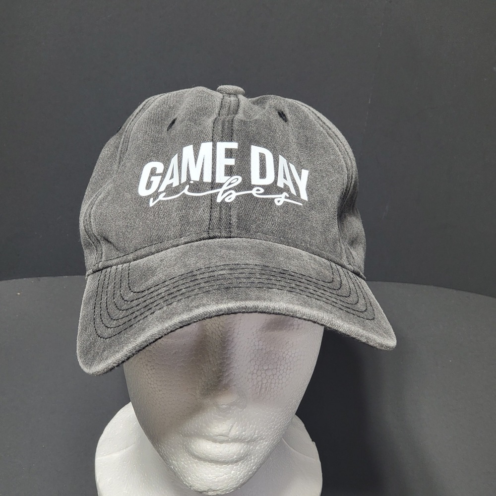Game Day Vibes Baseball Cap Hat Charcoal Gray Washed Cotton Adjustable Buckle